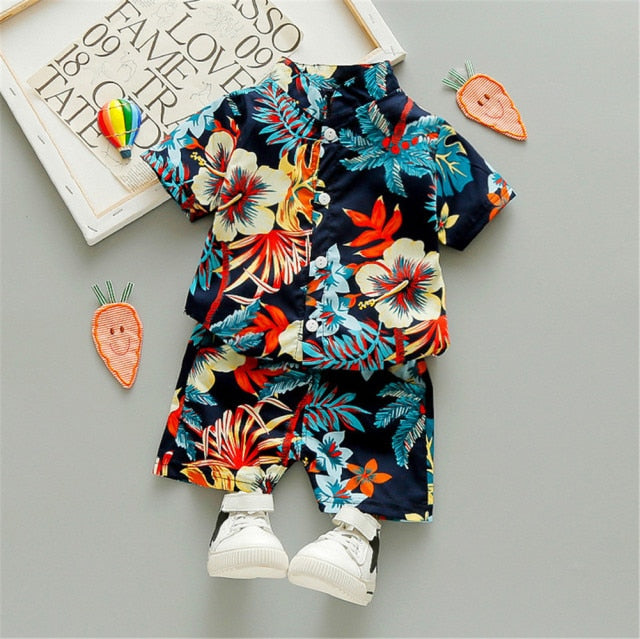 Boys Beach Wear set for summer, cotton polyester blend, sizes for boys 0-5 years old, various colors.