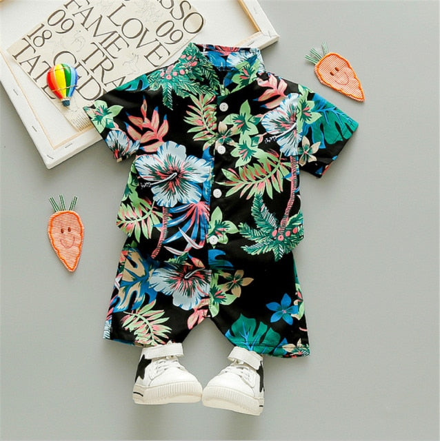 Boys Beach Wear set for summer, cotton polyester blend, sizes for boys 0-5 years old, various colors.