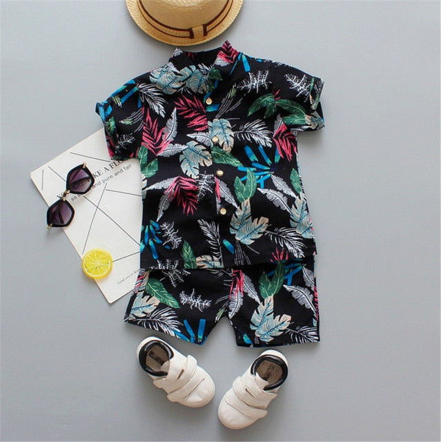 Boys Beach Wear set for summer, cotton polyester blend, sizes for boys 0-5 years old, various colors.