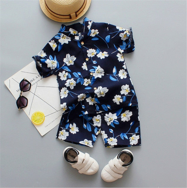 Boys Beach Wear set for summer, cotton polyester blend, sizes for boys 0-5 years old, various colors.