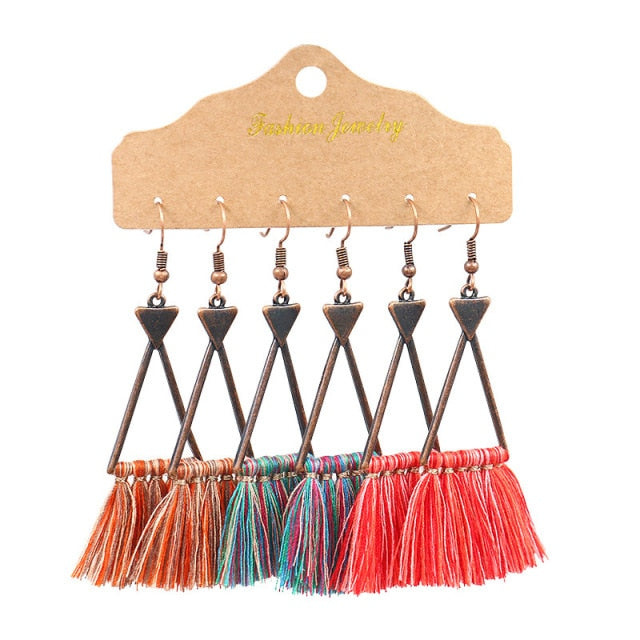 Boho Ethnic Tassel Drop Earrings - the perfect accessory for your beach attire. Stay fashionable and trendy with these stylish earrings. Available in different colors and styles to suit your preference.