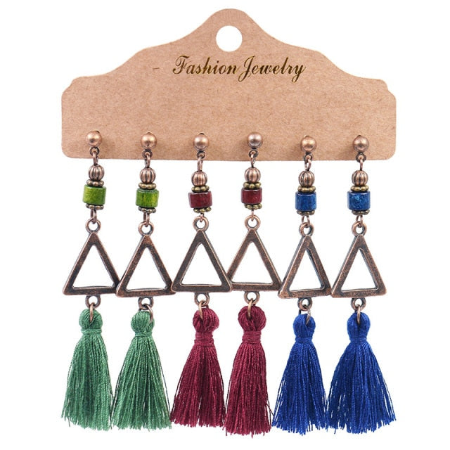 Boho Ethnic Tassel Drop Earrings - the perfect accessory for your beach attire. Stay fashionable and trendy with these stylish earrings. Available in different colors and styles to suit your preference.