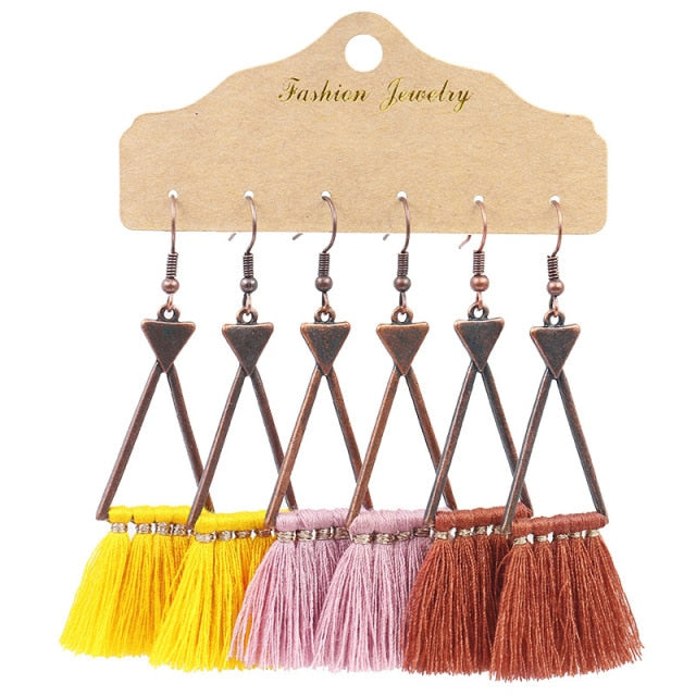 Boho Ethnic Tassel Drop Earrings - the perfect accessory for your beach attire. Stay fashionable and trendy with these stylish earrings. Available in different colors and styles to suit your preference.