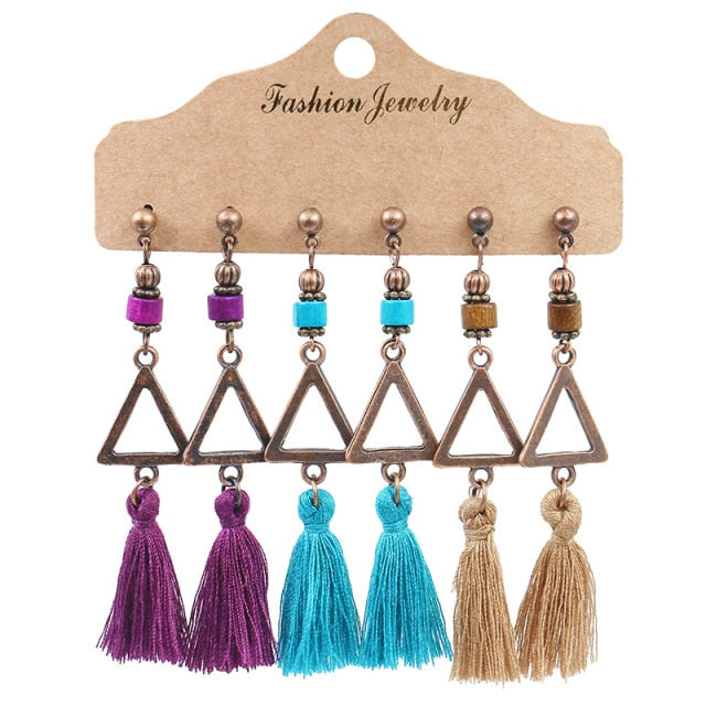 Boho Ethnic Tassel Drop Earrings - the perfect accessory for your beach attire. Stay fashionable and trendy with these stylish earrings. Available in different colors and styles to suit your preference.