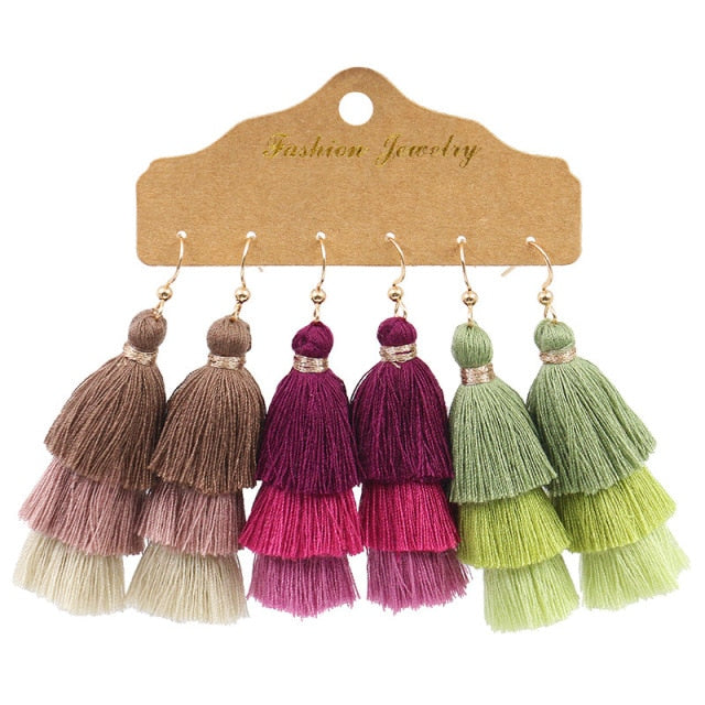 Boho Ethnic Tassel Drop Earrings - the perfect accessory for your beach attire. Stay fashionable and trendy with these stylish earrings. Available in different colors and styles to suit your preference.