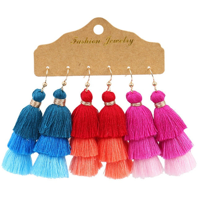 Boho Ethnic Tassel Drop Earrings - the perfect accessory for your beach attire. Stay fashionable and trendy with these stylish earrings. Available in different colors and styles to suit your preference.