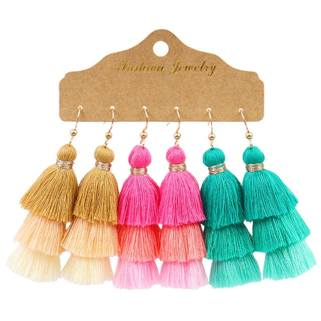 Boho Ethnic Tassel Drop Earrings - the perfect accessory for your beach attire. Stay fashionable and trendy with these stylish earrings. Available in different colors and styles to suit your preference.