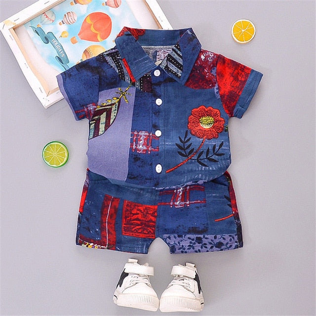 Boys Beach Wear set for summer, cotton polyester blend, sizes for boys 0-5 years old, various colors.