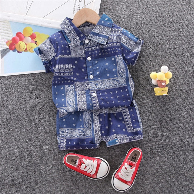 Boys Beach Wear set for summer, cotton polyester blend, sizes for boys 0-5 years old, various colors.