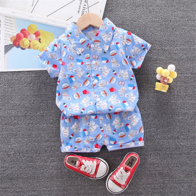 Boys Beach Wear set for summer, cotton polyester blend, sizes for boys 0-5 years old, various colors.