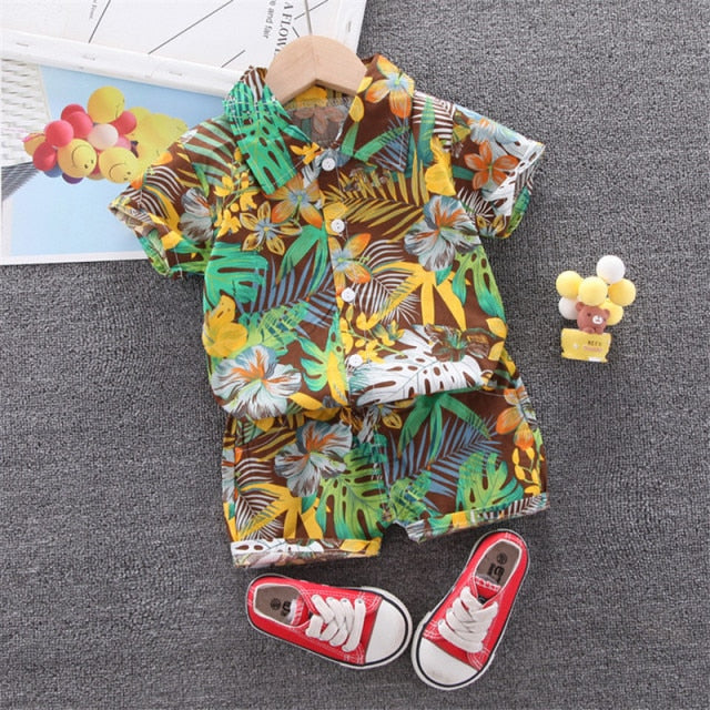 Boys Beach Wear set for summer, cotton polyester blend, sizes for boys 0-5 years old, various colors.