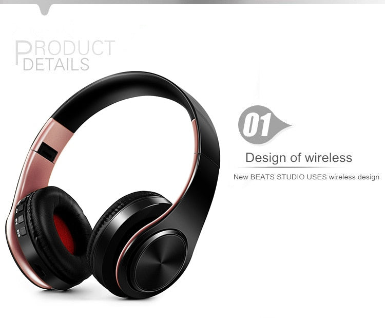 Wireless headphones with Bluetooth V5.0+EDR Technology. Includes FM radio and USB port. Hands-free communication with phone and PC/Macbook. Sleek design for comfort and style. Convenient play/pause, call answering, and volume control.