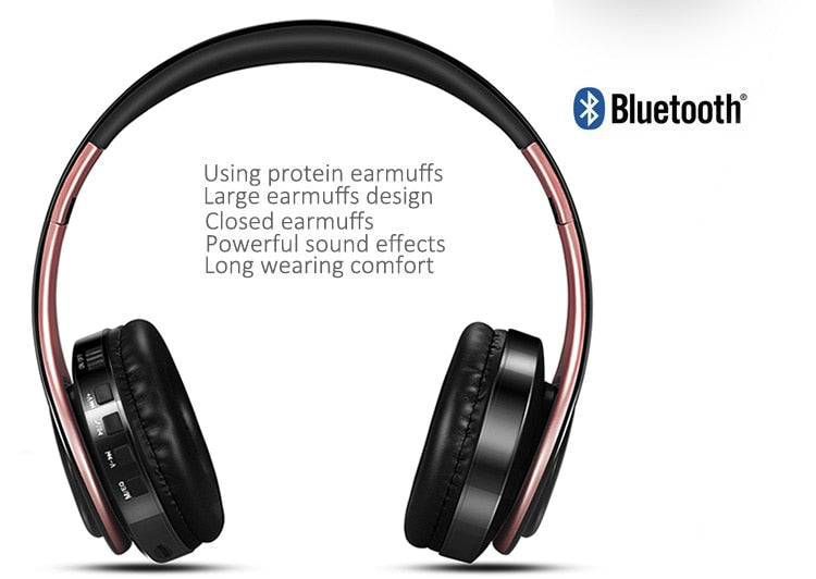 Wireless headphones with Bluetooth V5.0+EDR Technology. Includes FM radio and USB port. Hands-free communication with phone and PC/Macbook. Sleek design for comfort and style. Convenient play/pause, call answering, and volume control.