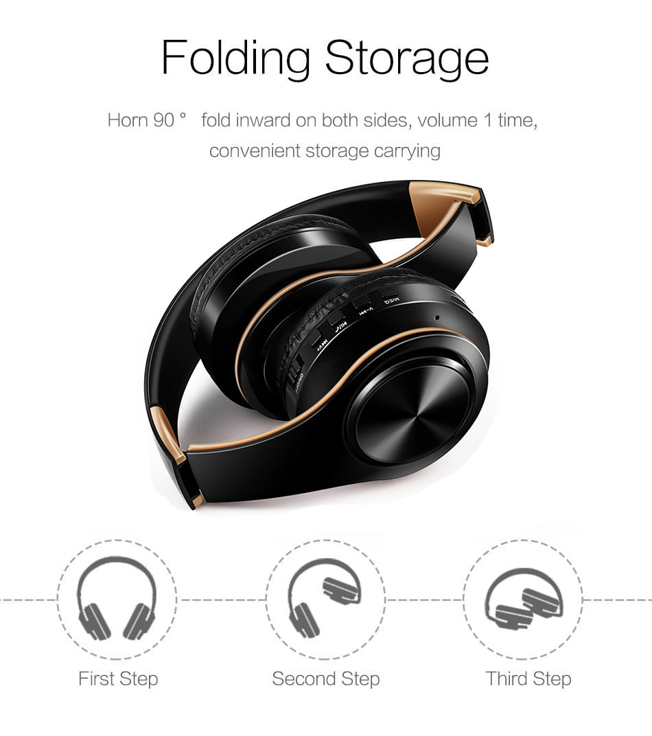 Wireless headphones with Bluetooth V5.0+EDR Technology. Includes FM radio and USB port. Hands-free communication with phone and PC/Macbook. Sleek design for comfort and style. Convenient play/pause, call answering, and volume control.