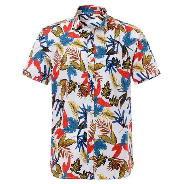 Summer Pure Cotton Hawaiian Shirt - Stylish Beachwear for Men in Various Colors and Sizes