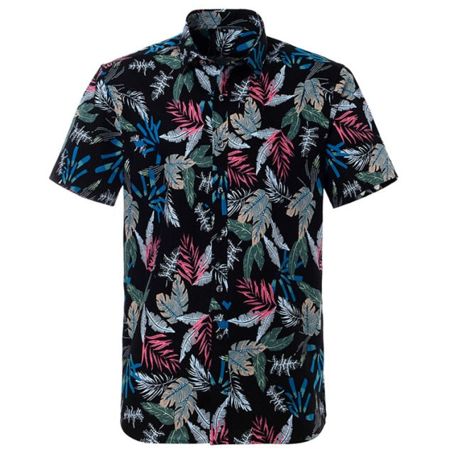 Summer Pure Cotton Hawaiian Shirt - Stylish Beachwear for Men in Various Colors and Sizes