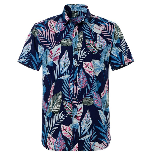 Summer Pure Cotton Hawaiian Shirt - Stylish Beachwear for Men in Various Colors and Sizes