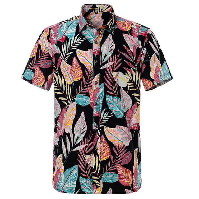 Summer Pure Cotton Hawaiian Shirt - Stylish Beachwear for Men in Various Colors and Sizes