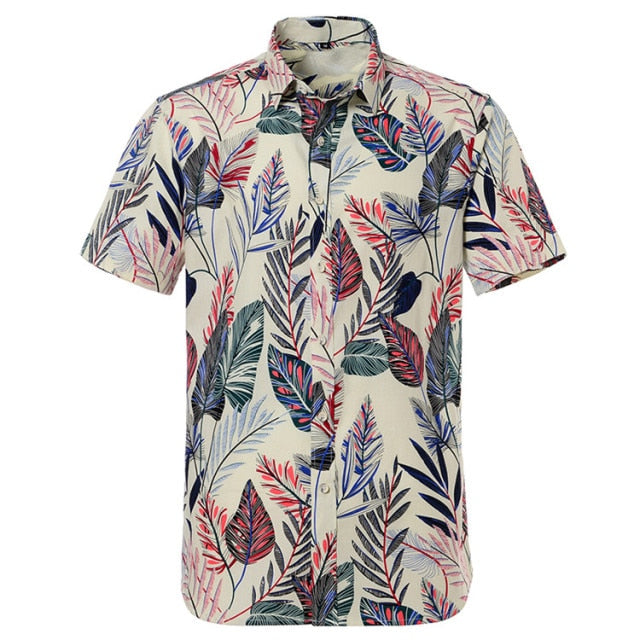 Summer Pure Cotton Hawaiian Shirt - Stylish Beachwear for Men in Various Colors and Sizes