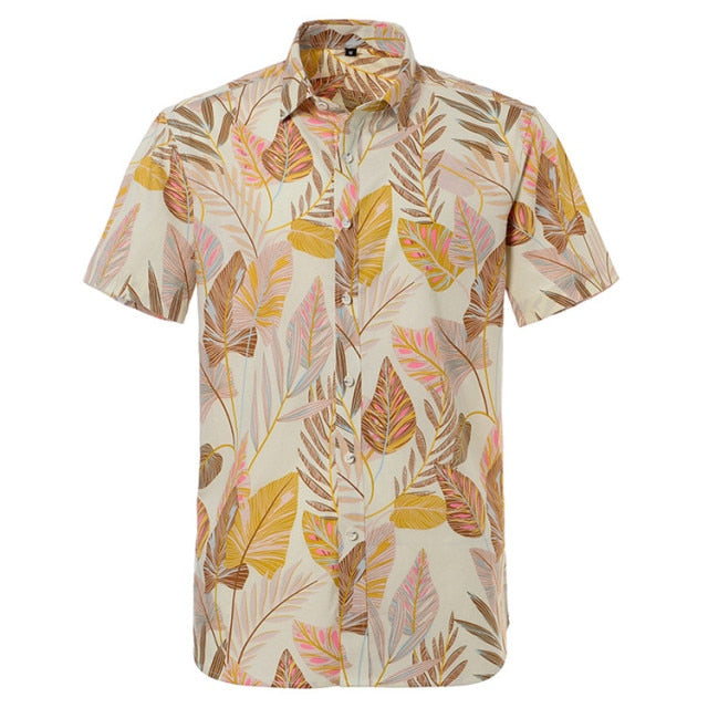 Summer Pure Cotton Hawaiian Shirt - Stylish Beachwear for Men in Various Colors and Sizes