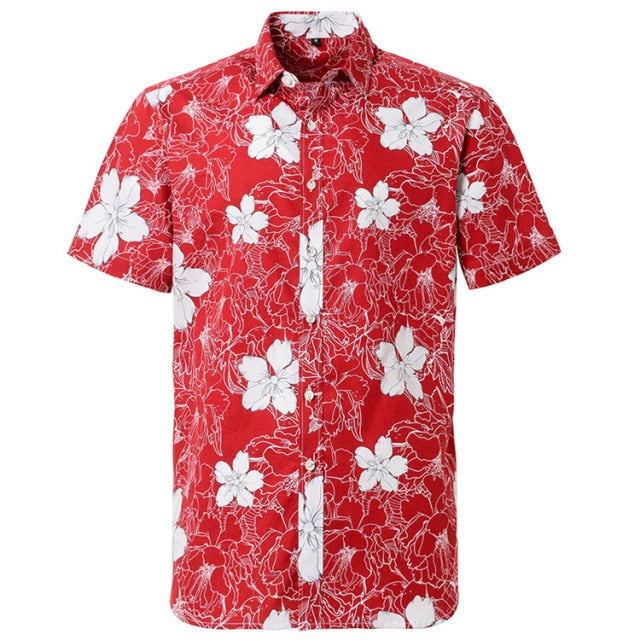 Summer Pure Cotton Hawaiian Shirt - Stylish Beachwear for Men in Various Colors and Sizes