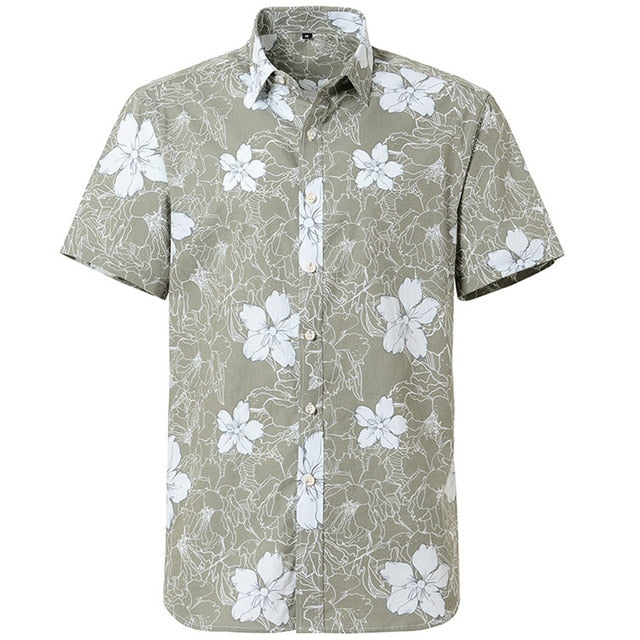 Summer Pure Cotton Hawaiian Shirt - Stylish Beachwear for Men in Various Colors and Sizes