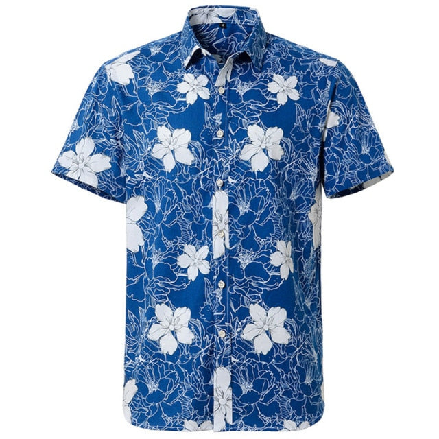 Summer Pure Cotton Hawaiian Shirt - Stylish Beachwear for Men in Various Colors and Sizes