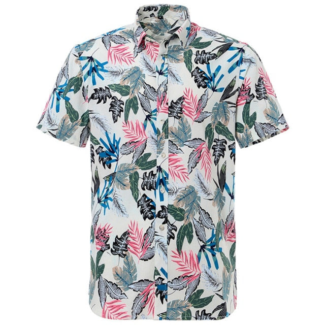 Summer Pure Cotton Hawaiian Shirt - Stylish Beachwear for Men in Various Colors and Sizes