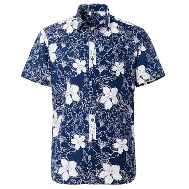 Summer Pure Cotton Hawaiian Shirt - Stylish Beachwear for Men in Various Colors and Sizes