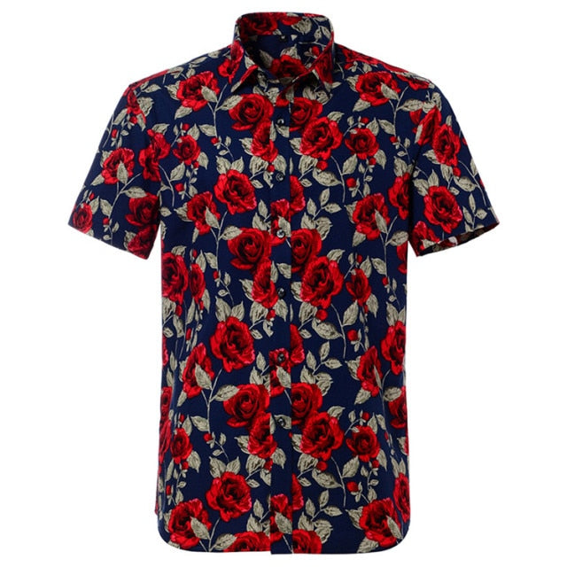 Summer Pure Cotton Hawaiian Shirt - Stylish Beachwear for Men in Various Colors and Sizes