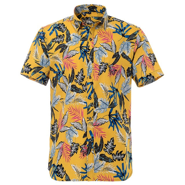 Summer Pure Cotton Hawaiian Shirt - Stylish Beachwear for Men in Various Colors and Sizes