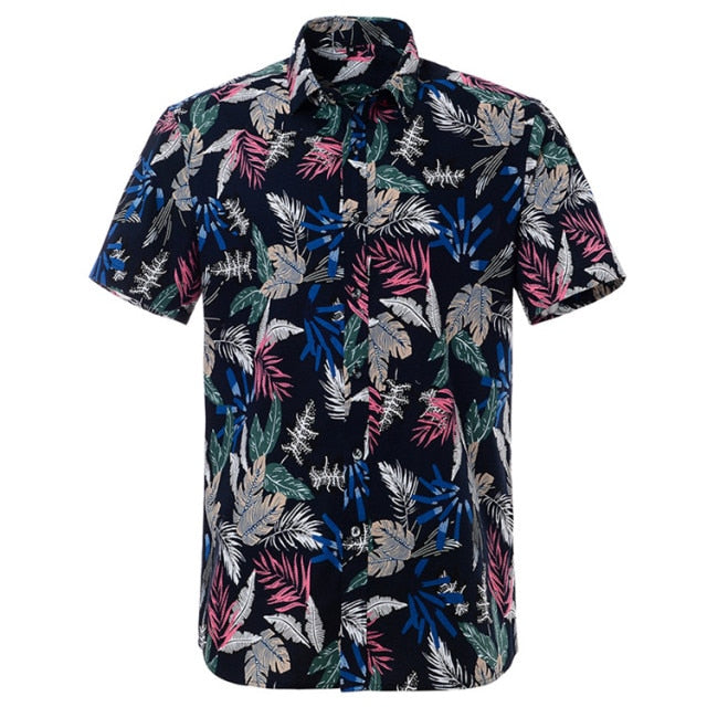 Summer Pure Cotton Hawaiian Shirt - Stylish Beachwear for Men in Various Colors and Sizes