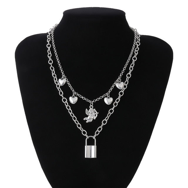 A stunning Men's Gothic Neck Chain featuring locks and keys design, ideal for adding a playful yet masculine touch to casual outfits.