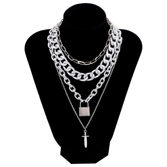 A stunning Men's Gothic Neck Chain featuring locks and keys design, ideal for adding a playful yet masculine touch to casual outfits.