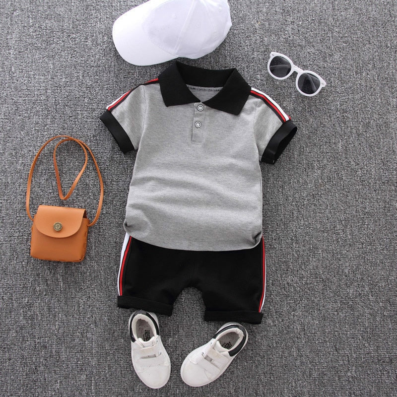 Summer Toddler Sports Outfit for boys, cotton fabric, sizes 4-6 years old, Grey and White colors.