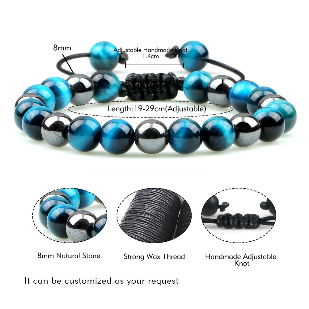 Hematite Tiger Eye Beads Bracelets - Comfort and health combined - Tiger's eye symbolizes strength - Hematite beads for blood-related conditions - Healing properties for leg cramps, anxiety, and insomnia.