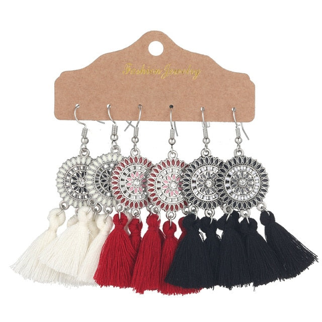 Boho Ethnic Tassel Drop Earrings - the perfect accessory for your beach attire. Stay fashionable and trendy with these stylish earrings. Available in different colors and styles to suit your preference.