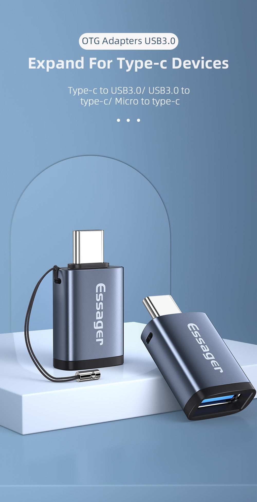 Compact and versatile USB 3.0 to Type C Male OTG Adapter. Compatible with various devices. Features mobile phone adapter, OTG cable, and USB Type C compatibility. Available in black, silver, grey, and tarnish colors. Upgrade your connectivity options!