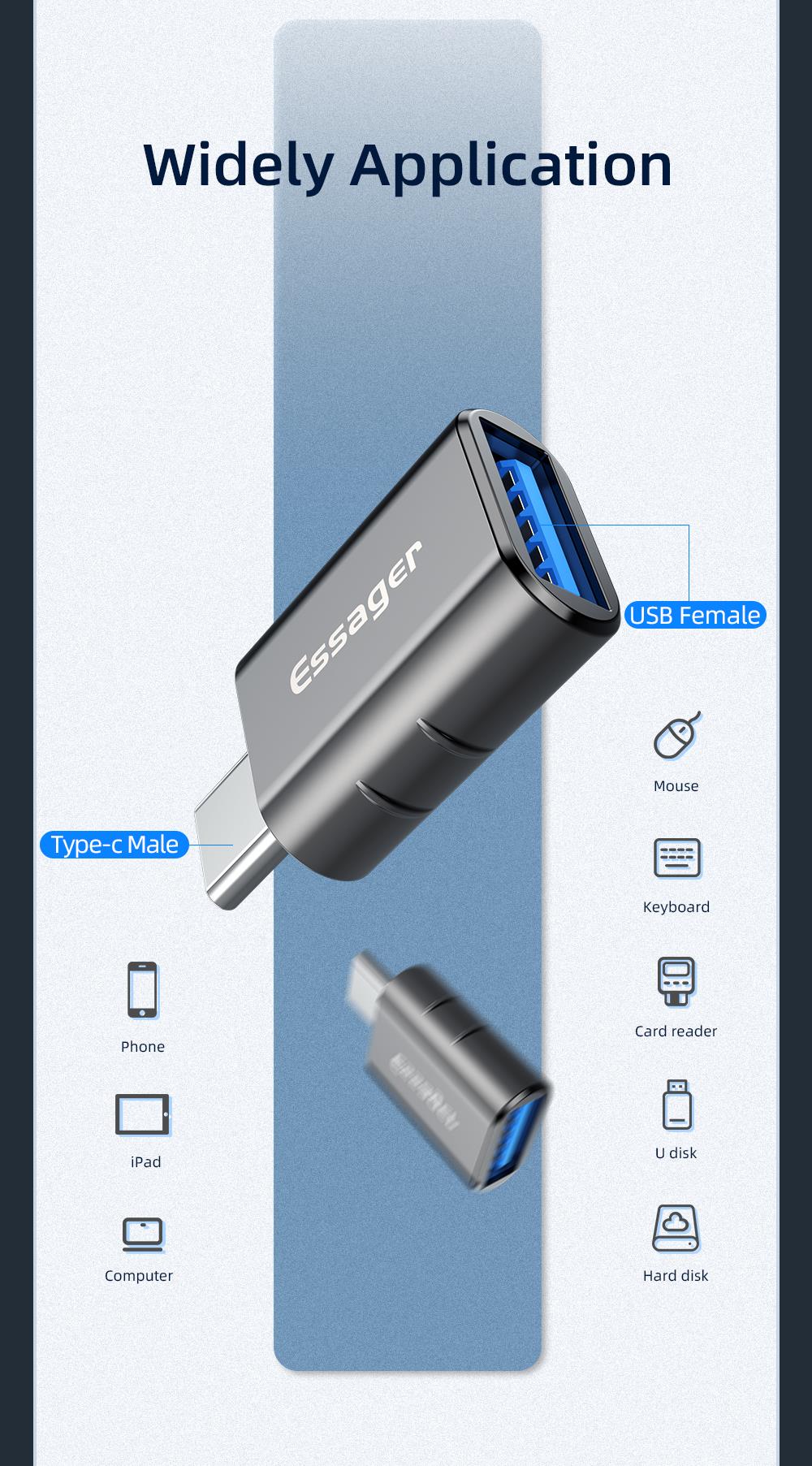 Compact and versatile USB 3.0 to Type C Male OTG Adapter. Compatible with various devices. Features mobile phone adapter, OTG cable, and USB Type C compatibility. Available in black, silver, grey, and tarnish colors. Upgrade your connectivity options!