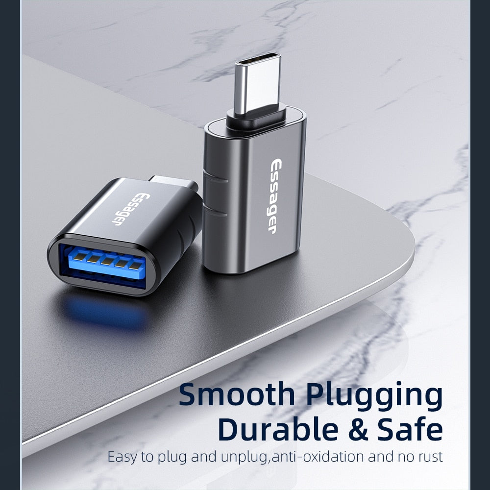 Compact and versatile USB 3.0 to Type C Male OTG Adapter. Compatible with various devices. Features mobile phone adapter, OTG cable, and USB Type C compatibility. Available in black, silver, grey, and tarnish colors. Upgrade your connectivity options!