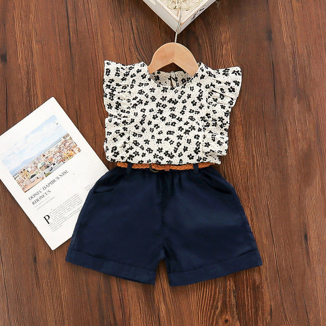 Image of Cute 2-Piece Summer Outfit - Stylish and comfortable summer outfit for girls. Includes a colorful tank top with short sleeves and elastic waistband shorts. Perfect for everyday summer wear. Pair with sandals or flip flops for an adorable look!