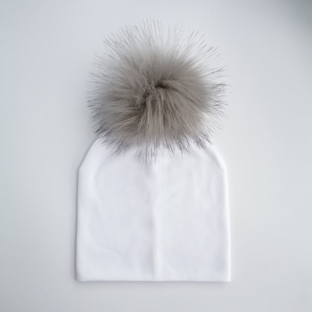 Cotton Pompom Baby Beanie | Faux Fur & Mohair Material | Classic Cabled Stitches | Warm & Cute for Your Little One | Shop Now!