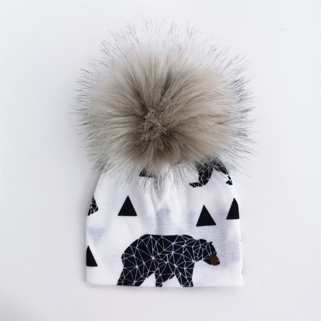 Cotton Pompom Baby Beanie | Faux Fur & Mohair Material | Classic Cabled Stitches | Warm & Cute for Your Little One | Shop Now!