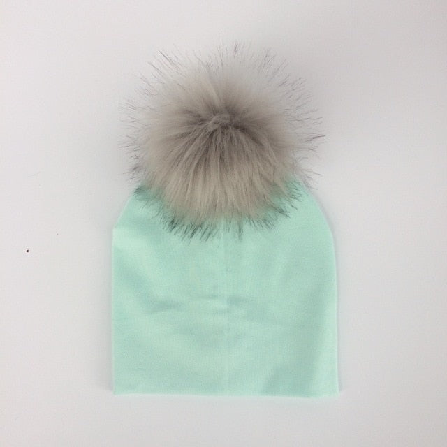 Cotton Pompom Baby Beanie | Faux Fur & Mohair Material | Classic Cabled Stitches | Warm & Cute for Your Little One | Shop Now!