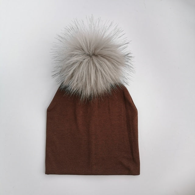 Cotton Pompom Baby Beanie | Faux Fur & Mohair Material | Classic Cabled Stitches | Warm & Cute for Your Little One | Shop Now!