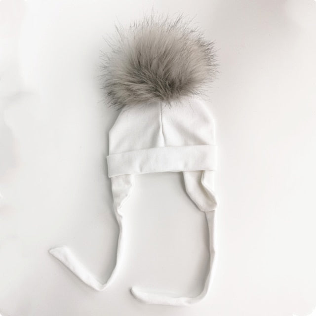 Cotton Pompom Baby Beanie | Faux Fur & Mohair Material | Classic Cabled Stitches | Warm & Cute for Your Little One | Shop Now!