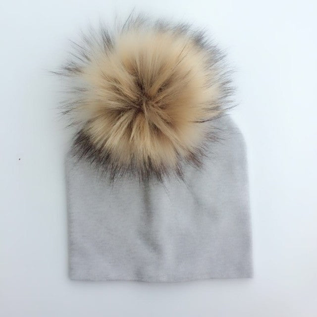 Cotton Pompom Baby Beanie | Faux Fur & Mohair Material | Classic Cabled Stitches | Warm & Cute for Your Little One | Shop Now!