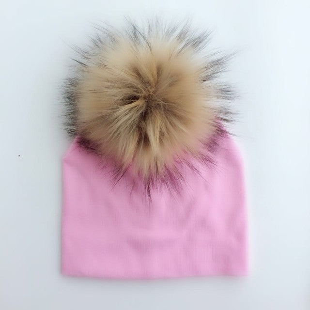 Cotton Pompom Baby Beanie | Faux Fur & Mohair Material | Classic Cabled Stitches | Warm & Cute for Your Little One | Shop Now!