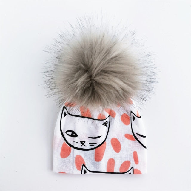 Cotton Pompom Baby Beanie | Faux Fur & Mohair Material | Classic Cabled Stitches | Warm & Cute for Your Little One | Shop Now!