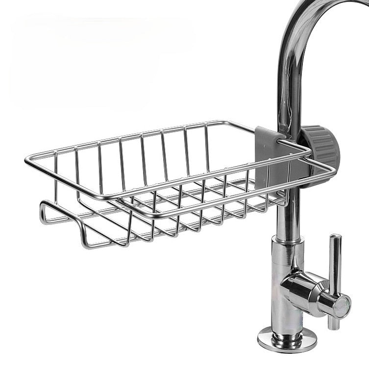 Stainless Steel Faucet Shelf Rack for organized and accessible kitchen tools.